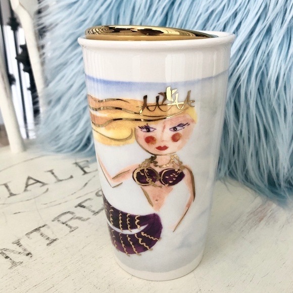 Starbucks, Ceramic, Travel Mug, Collectable, 2016, Mermaid, Gold Lid, 12 oz - Picture 6 of 16